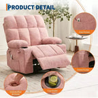 Oversized Recliner Chair for Adults, Manual Swivel Rocker Sofa, Side Pockets & Cup Holders for Big and Tall Persons, Living Room