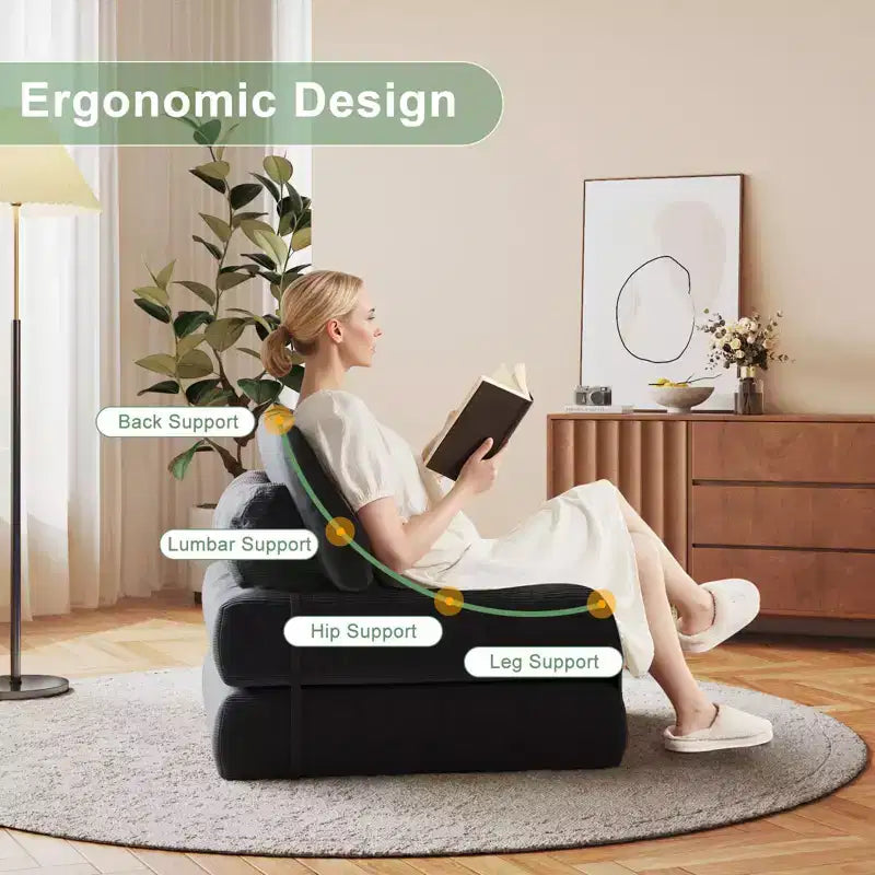 Full Corduroy Folding Sofa Bed Futon, Floor Convertible Sleeper Chair with Pillow & Back Support