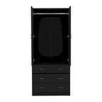 19 Modern Double-door Armoire with 3 Drawers and 1 Hanging Rod for Bedroom