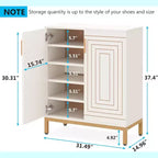 Shoe Cabinet for 20 Pairs, 6-Tier Modern Storage Cabinet with Doors, Freestanding Entryway Organizer, White & Gold
