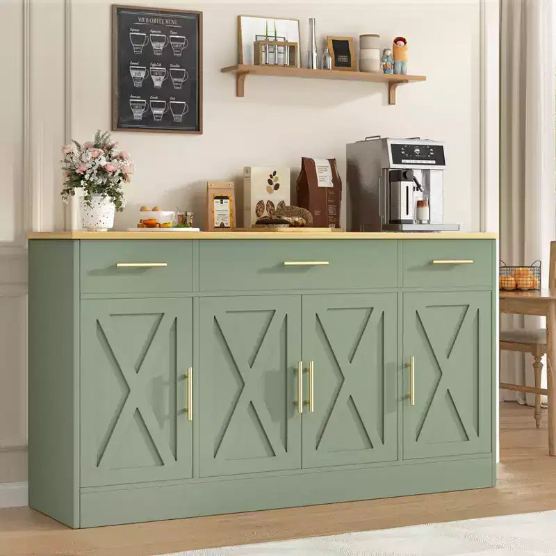 Celebalcony Buffet Cabinet with Storage,53.4 Large Kitchen Storage Cabinet with 3 Drawers & 4 Doors, Adjustable Shelf for Kitchen,Living Room