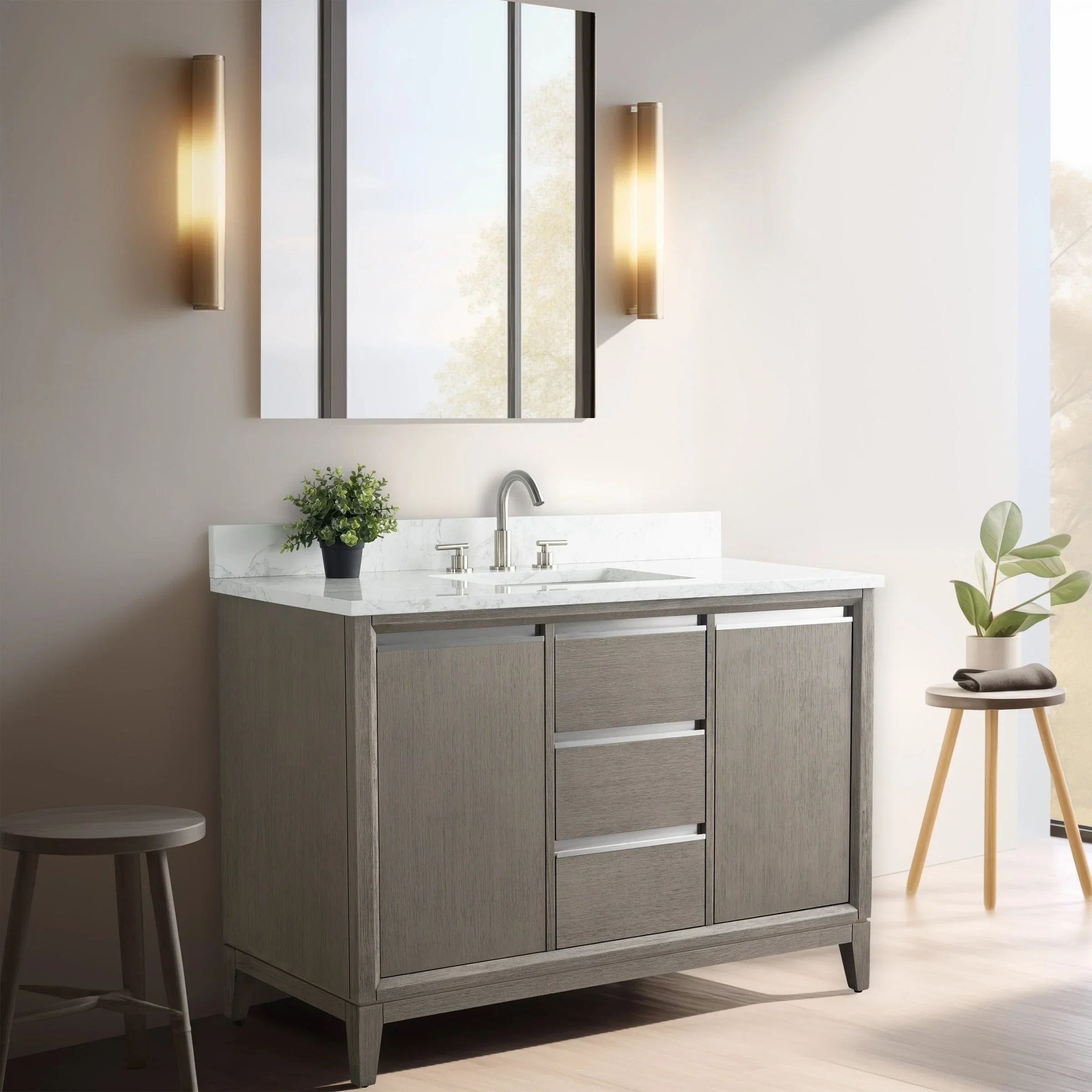 Vanity Art Bathroom Vanity with Ceramic Sink and Engineered Marble Top