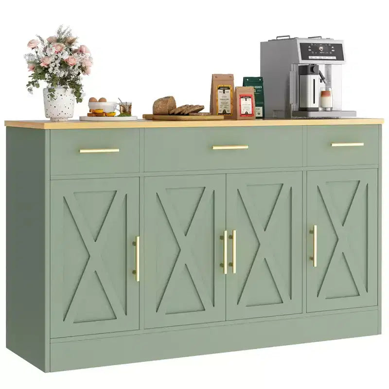Celebalcony Buffet Cabinet with Storage,53.4 Large Kitchen Storage Cabinet with 3 Drawers & 4 Doors, Adjustable Shelf for Kitchen,Living Room