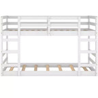 Low Bunk Bed , Wooden Floor Bunk Bed with Ladder, Bunk Bed with Full Guardrails