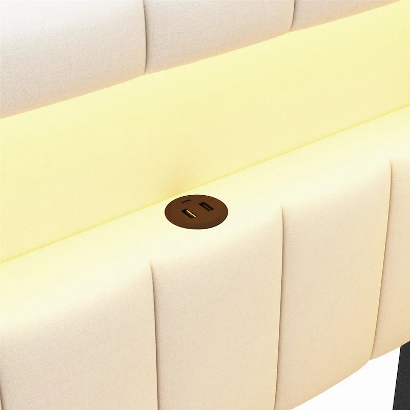 Upholstered Platform Bed with USB Ports & LED Lighting - Full/Twin Size Bed Frame with 2 Storage Drawers - Modern Bedroom
