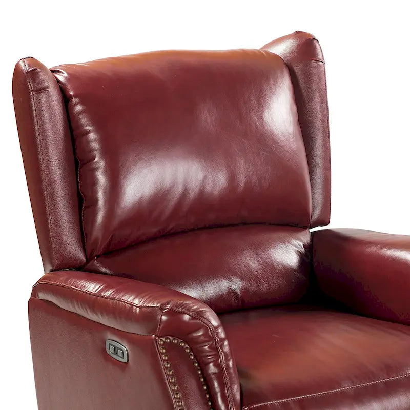 Genuine Leather Power Recliner with USB Port – Wingback Nailhead Set of 2