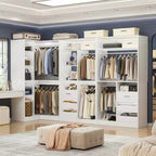 Besiost Set of 3 Corner Closet System with Tower Shelves and Drawers, Freestanding Closet Organizer with Hanging Rods