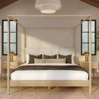 Harbor King Canopy Bed with Upholstered Headboard, Blonde/Swiss Coffee (MD2411-01)