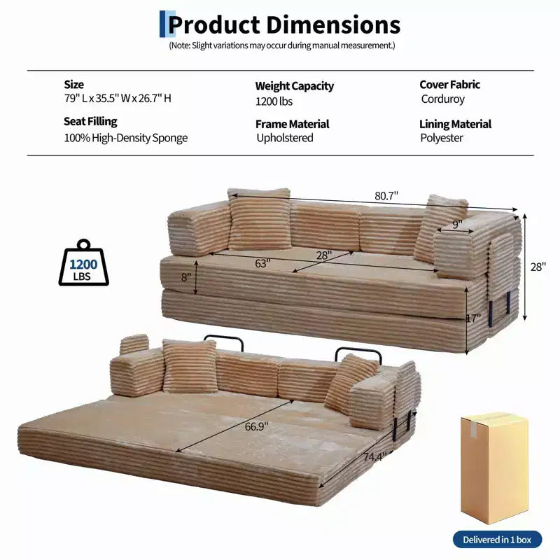 80.7 5-in-1 Convertible Sleeper Sofa Bed – Corduroy, 1200 lbs, No Assembly