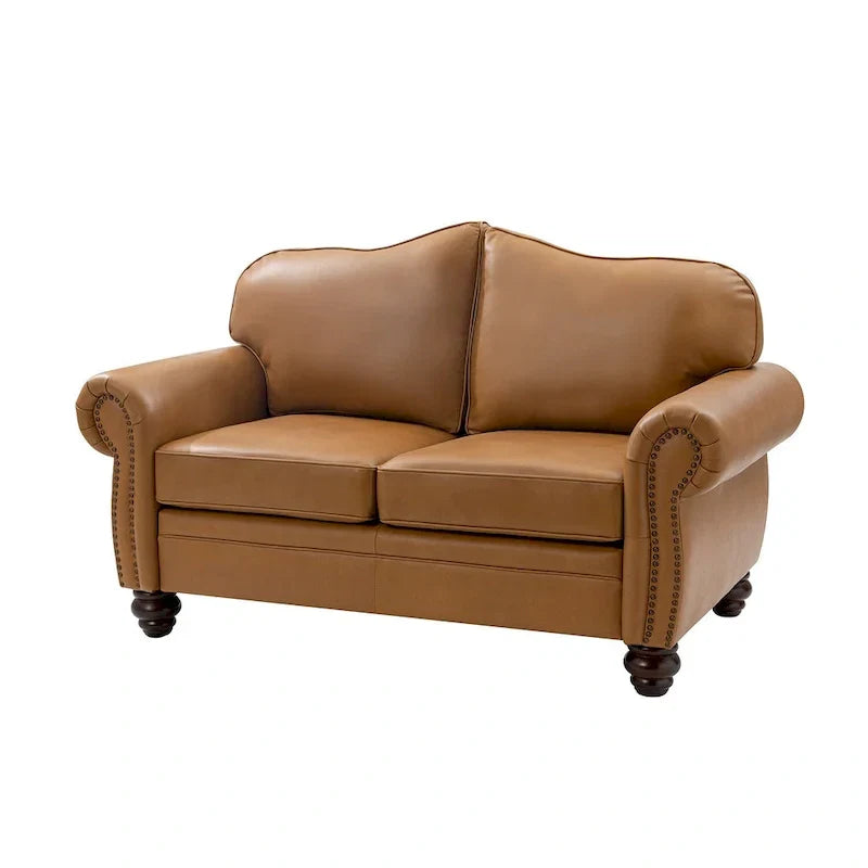 Transitional Genuine Leather Sofa With Tufted Back