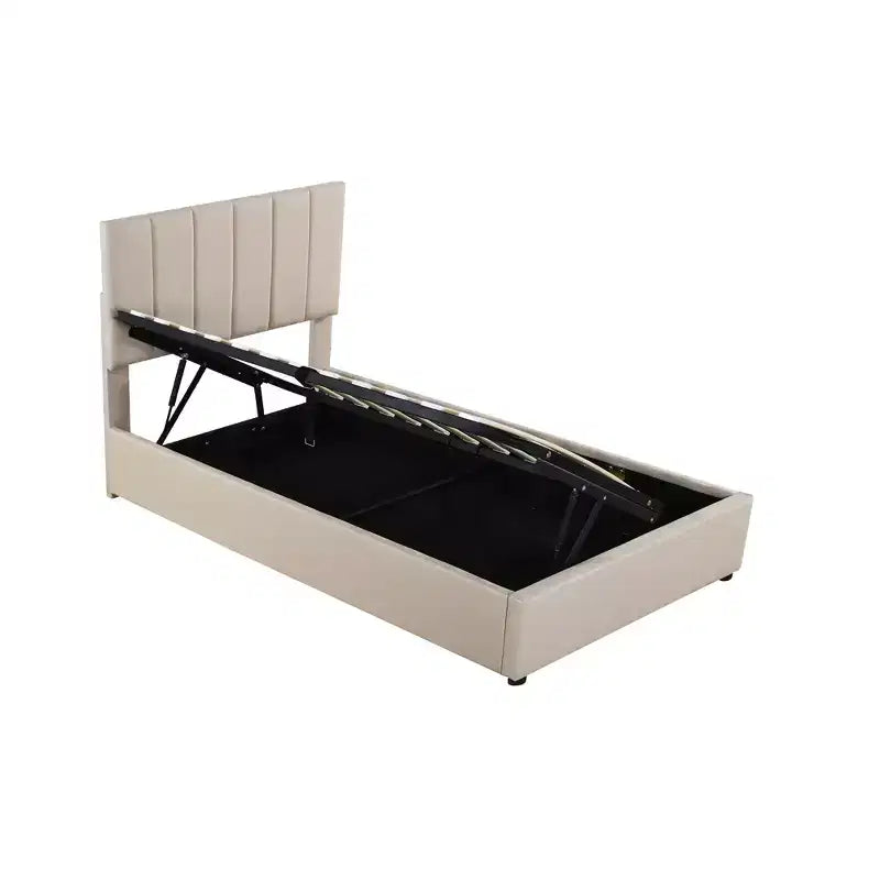 Bellemave Twin Size Lift Up Storage Bed,Upholstered Platform Bed with Hydraulic Storage System,Vertical Stripe Headboard,Beige