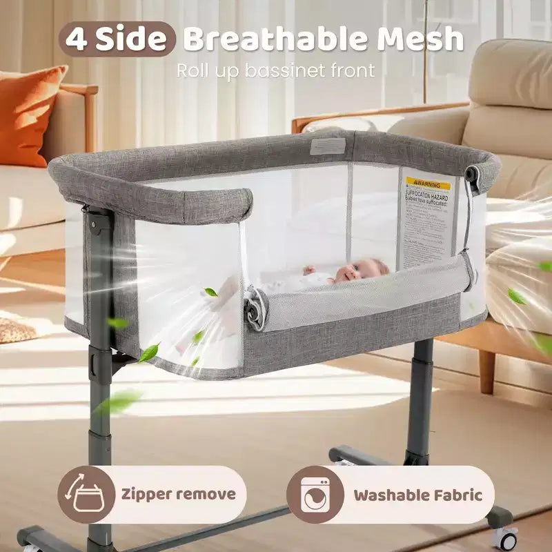 Baby Bassinet with Wheels – Beige / Gray / Pink, Bedside Sleeper, for 1 Baby