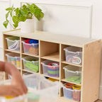 Mobile Cubby con vassoio e 15 contenitori frontali a paletta, 3x4, Arredamento per bambini