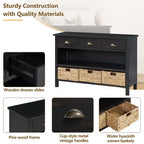Entryway Console Table with Storage, Farmhouse Hallway Table with 3 Drawers and 3 Water Hyacinth Baskets for Living Room or Foyer - Panipeachy