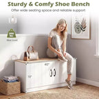 2-Door Shoe Bench wirh Adjustable Shelves Hidden Storage Space Natural + White/Whi5te