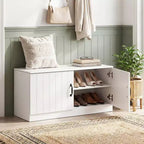 2-Door Shoe Bench wirh Adjustable Shelves Hidden Storage Space Natural + White/Whi5te