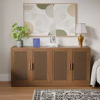 3-Set Rattan Door Sideboard Buffet Storage Cabinets with Adjustable Shelves - 93Lx31H