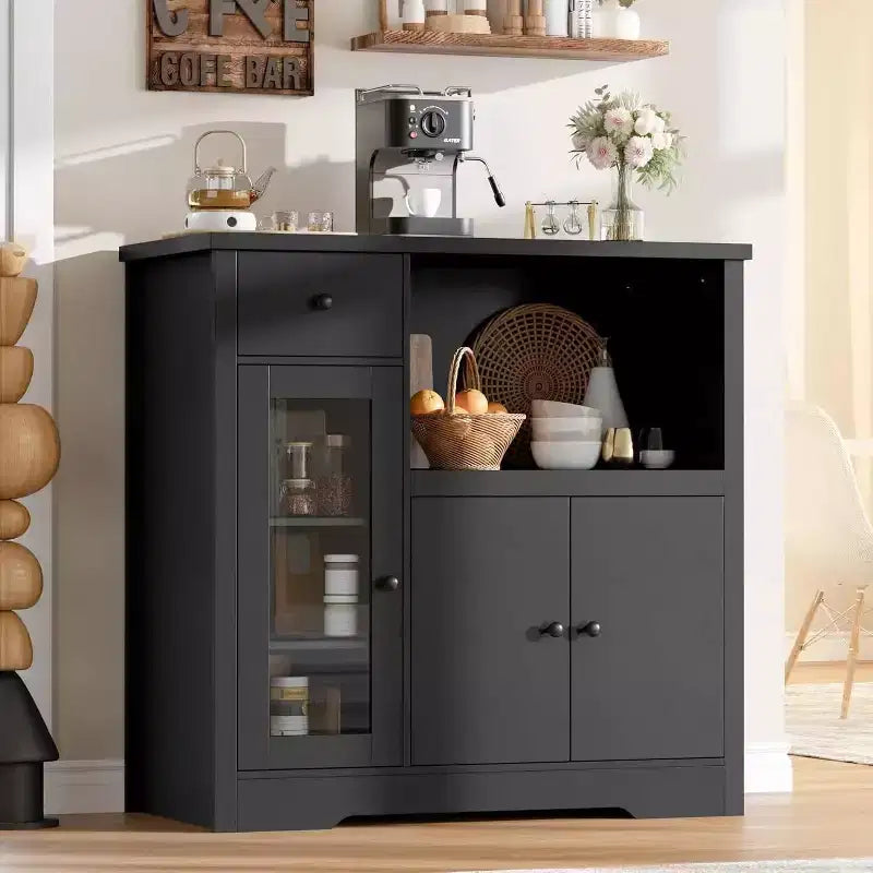 Kitchen Microwave Cabinets with Storage,with 3 Doors,1 Drawer and Adjustable Shelves, Pantry Storage Cabinet