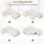 Chenille Sectional Sofa Pull-out Sofa Bed, L-Shape Sleeper Sofa with Storage Ottoman, 3 Pillows and Charging Devices