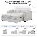61.6 Modern Chenille Convertible Sofa Bed with USB Ports, Cup Holders & Adjustable Backrest for Living Room, Apartment