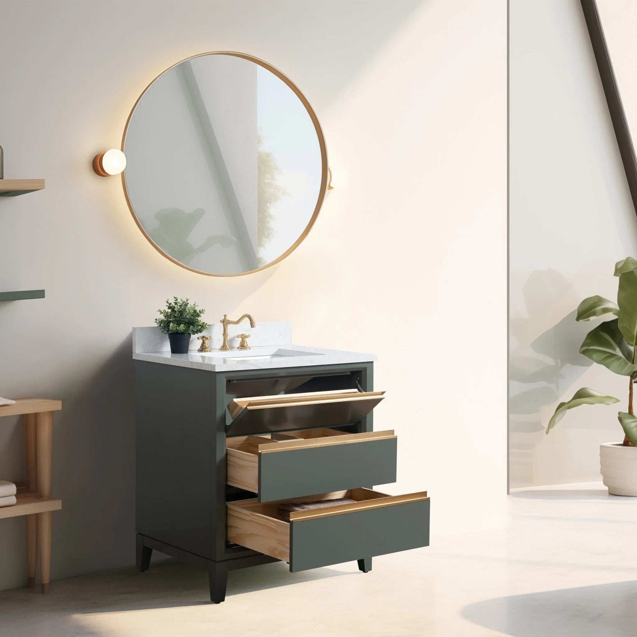 Vanity Art Bathroom Vanity with Ceramic Sink and Engineered Marble Top