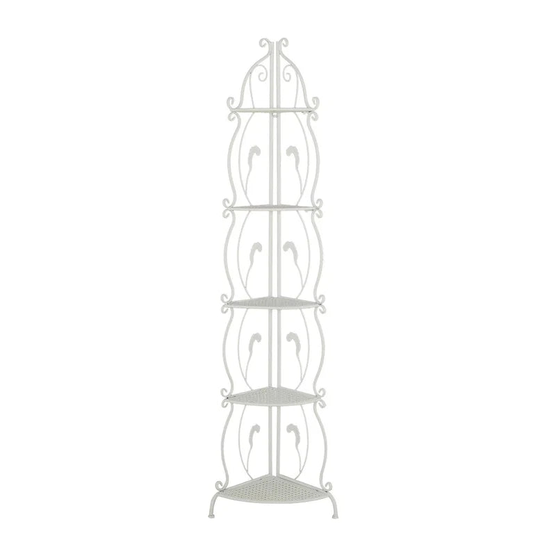 Metal Scroll Indoor Outdoor Tall Folding 5 Shelves Bakers Rack - Gold or White - Roche River Decor