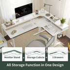 L-Shaped Electric Standing Desk with 3 Drawers & Lockable Casters, 63