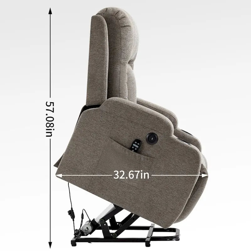 Power Lift Recliner Chair, Modern Single Motor Massage Sofa Chair with Lumbar Heating, USB Charging Port, Cup Holders