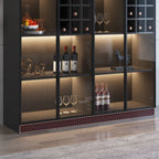 Meuble de rangement à vin minimaliste en bois noir avec porte vitrée