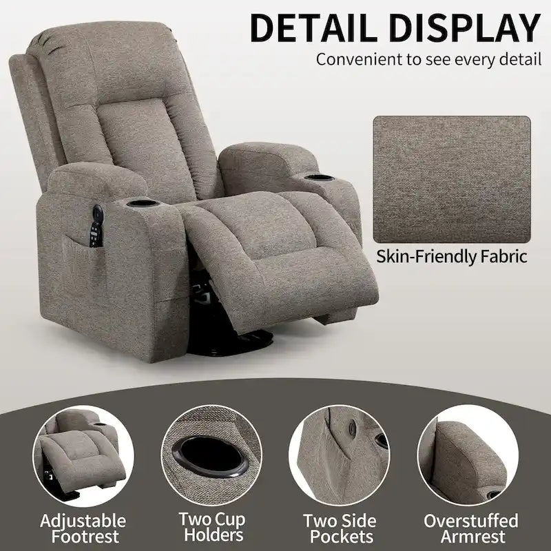 Power Lift Recliner Chair, Modern Single Motor Massage Sofa Chair with Lumbar Heating, USB Charging Port, Cup Holders