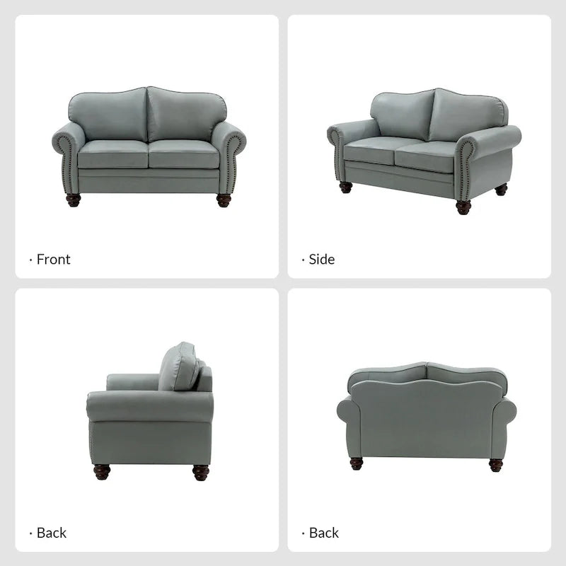 Transitional Genuine Leather Sofa With Tufted Back