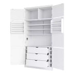 Tall Kitchen Pantry Cabinet with Power Outlets, Large Freestanding Cupboard with Microwave Stand, Drawers, Shelves, Wine Racks & Door-Shelf