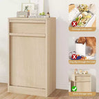 Tiltable Trash Can, Natural Oak, Trash Can with Storage and Drawer, Hidden Trash Cabinet, Laundry Basket for Kitchen, Dining Room, Living Room