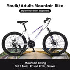 Okak Bici da montagna 24/26 pollici con 21 velocità e freni a doppio disco, bicicletta per bambini con sospensione anteriore da 100 mm, Dirt Bike per adolescenti e donne