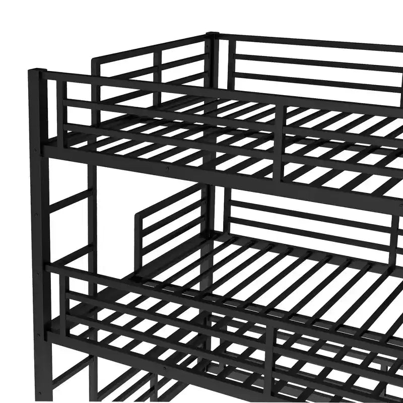 Full over Full over Full Bunk Bed, Metal Triple Bunk Bed with Safety Guardrails, Heavy-duty Bunk Bed with Noise-reduced Design, Black