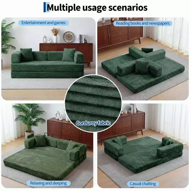 80.7 5-in-1 Convertible Sleeper Sofa Bed – Corduroy, 1200 lbs, No Assembly
