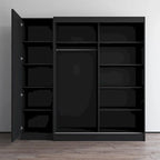 2-Door Wardrobe with Mirror, Glass Front, 2-Person (Gray / Black / White)