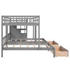 Whisen Full Over Twin & Twin Bunk Bed, Wood Triple Bunk Bed with Drawers and Guardrails