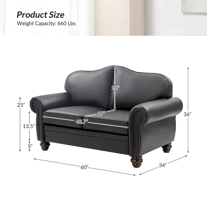 Transitional Genuine Leather Sofa With Tufted Back
