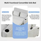 61.6 Modern Chenille Convertible Sofa Bed with USB Ports, Cup Holders & Adjustable Backrest for Living Room, Apartment