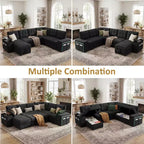 Dyonery 112 Modular Sectional Sleeper Sofa with Pull Out Bed,U-Shaped Sectional Couch with Storage,Extra Wide & Deep Seat Couches for Living Room