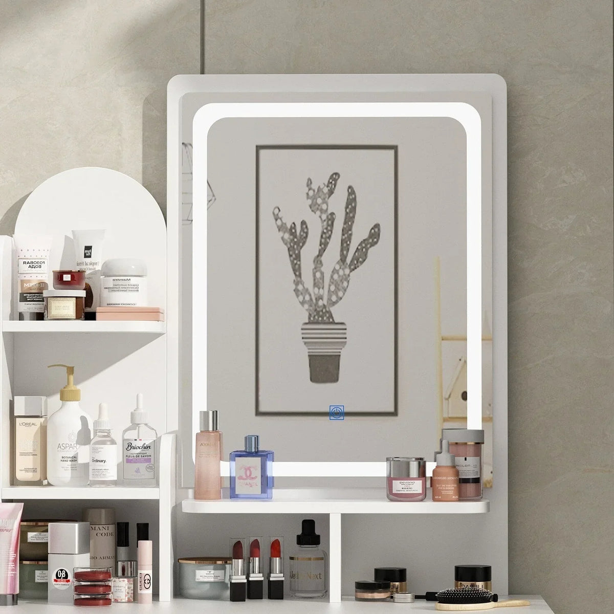 Makeup Vanity Set Table With LED Light &Mirror & Stool