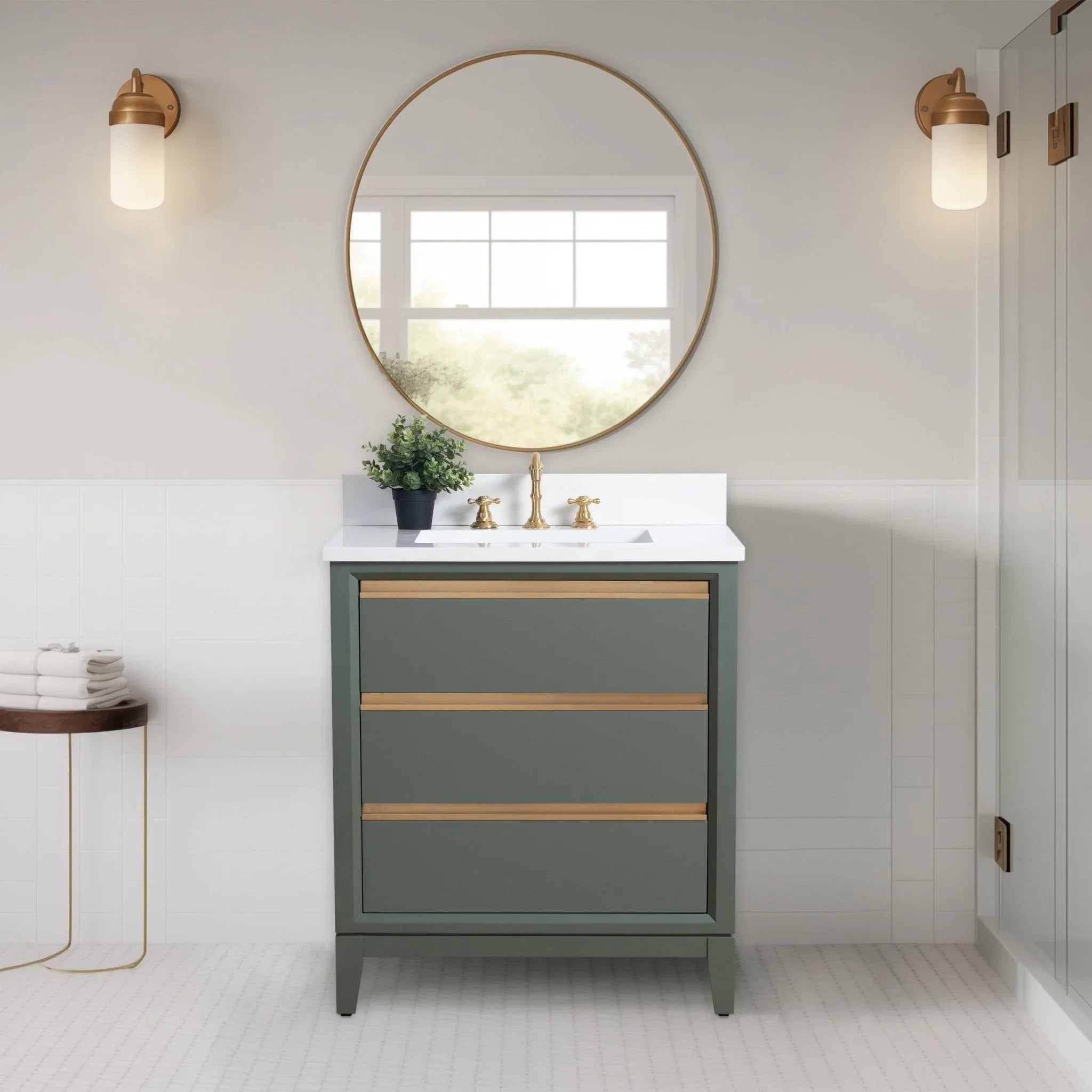Vanity Art Bathroom Vanity with Ceramic Sink and Engineered Marble Top