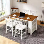 Homy Casa 5-Piece Counter-Height Dining Table and Chairs Set with Storage Shelves, White and Walnut  Modern Farmhouse Style