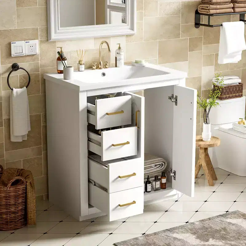 30 Single Sink Bathroom Vanity with Cabinet & 3 Drawers – Black / Blue / Green / Indigo / White