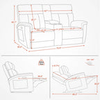 Canapé inclinable électrique MCombo 60,2 po avec massage et double chauffage, appuie-tête réglable, ports USB et Type C, tissu