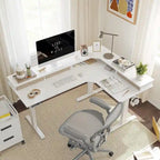 L-Shaped Electric Standing Desk with 3 Drawers & Lockable Casters, 63