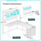 L Shaped Gaming Desk Computer Desk Pegboard 5 Drawers Storage Shelf