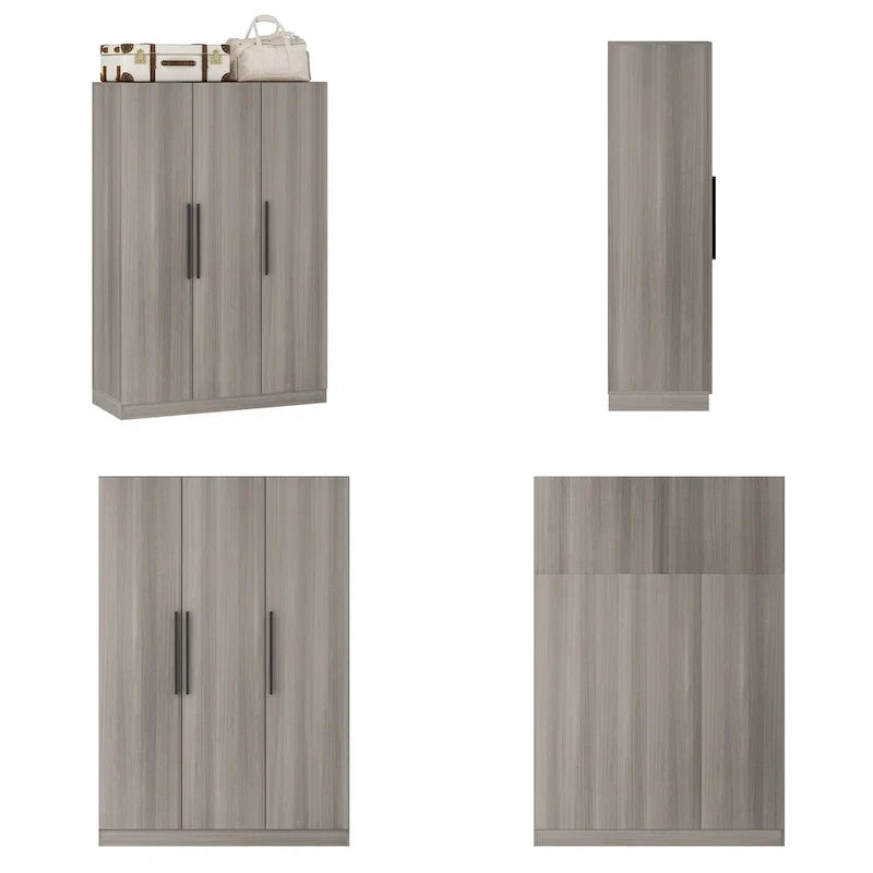 Wardrobe Armoire Wooden Closet Cabinet 6 Storage Cube and Hanging Rod
