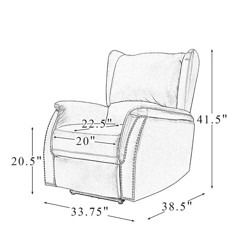 Genuine Leather Power Recliner with USB Port – Wingback Nailhead Set of 2